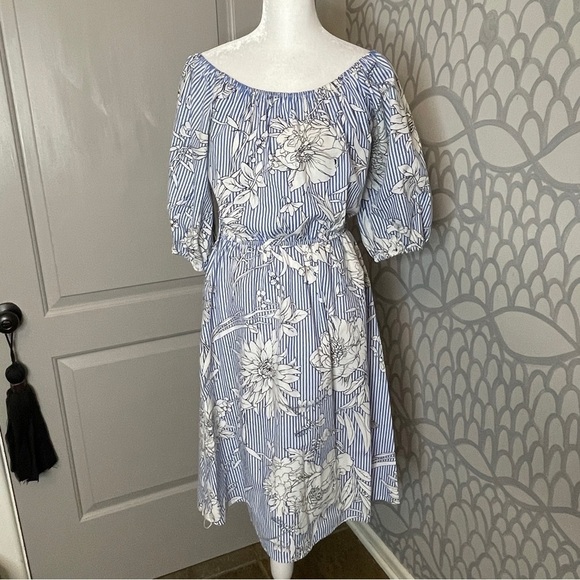 Blueh Ciel Size M Dress Retro Fit Flare Puffed Sleeves Midi Length - Picture 9 of 9